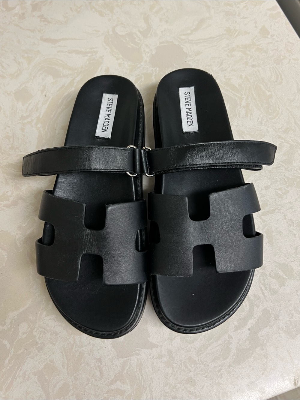 Steve Madden Black Platform Slide Sandals for Women - Picture 5 of 15